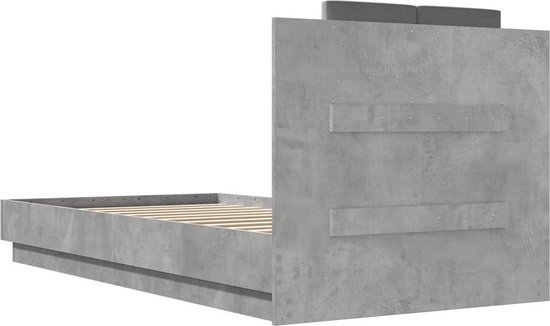 vidaXL - Cadre de lit - avec - tête de lit - décoré - bois - gris béton - 75x190 - cm