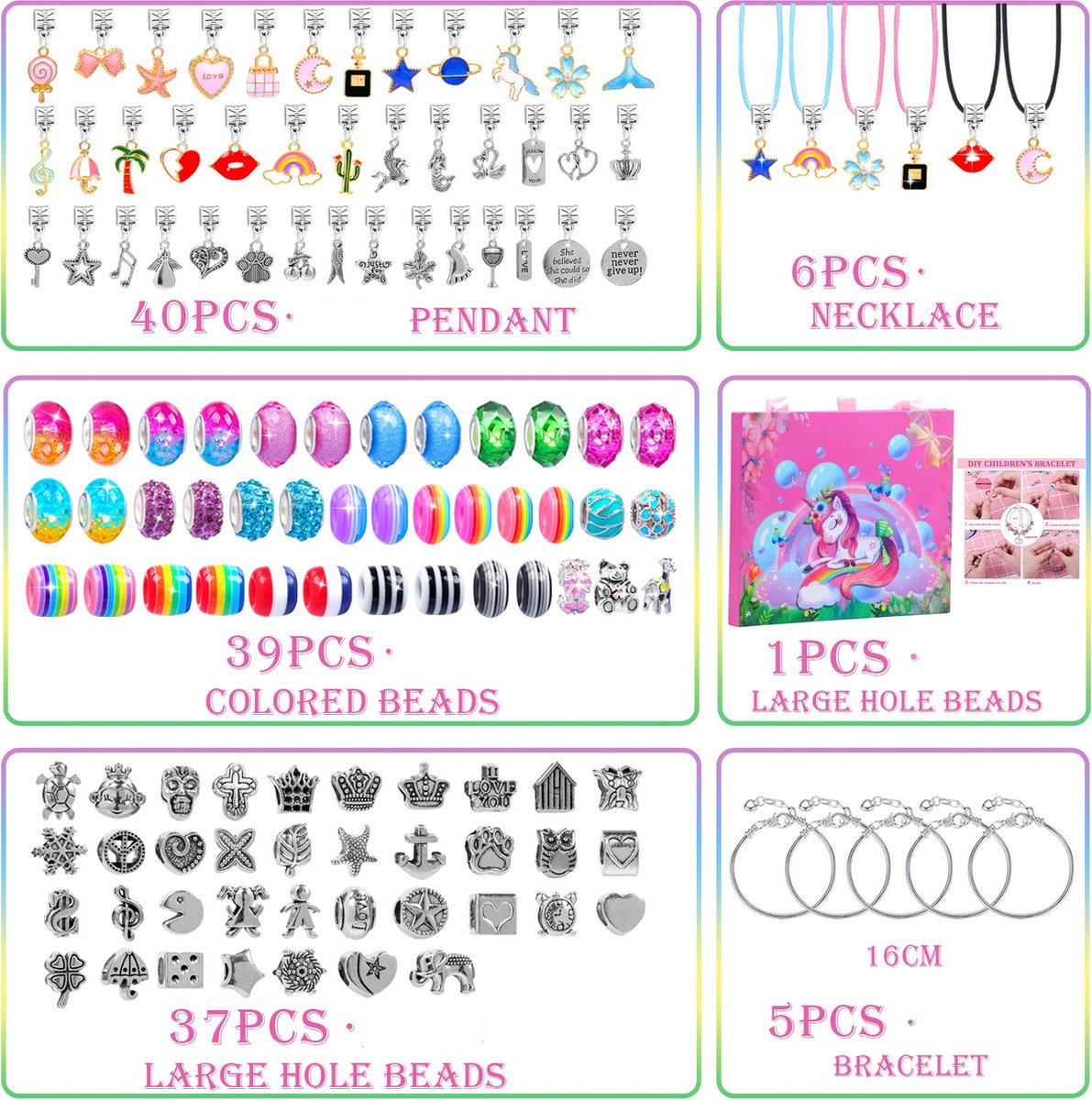 Sieradenset Meisje(128pcs) -DIY sieradendoos -Kettingen armbanden zelf maken - sieraden DIY knutselset voor kinderen - bedelarmbandkit doe-het-zelf kindersieraden, knutselen, kinderspeelgoed(5-12 jaar)-Roze — afbeelding 7