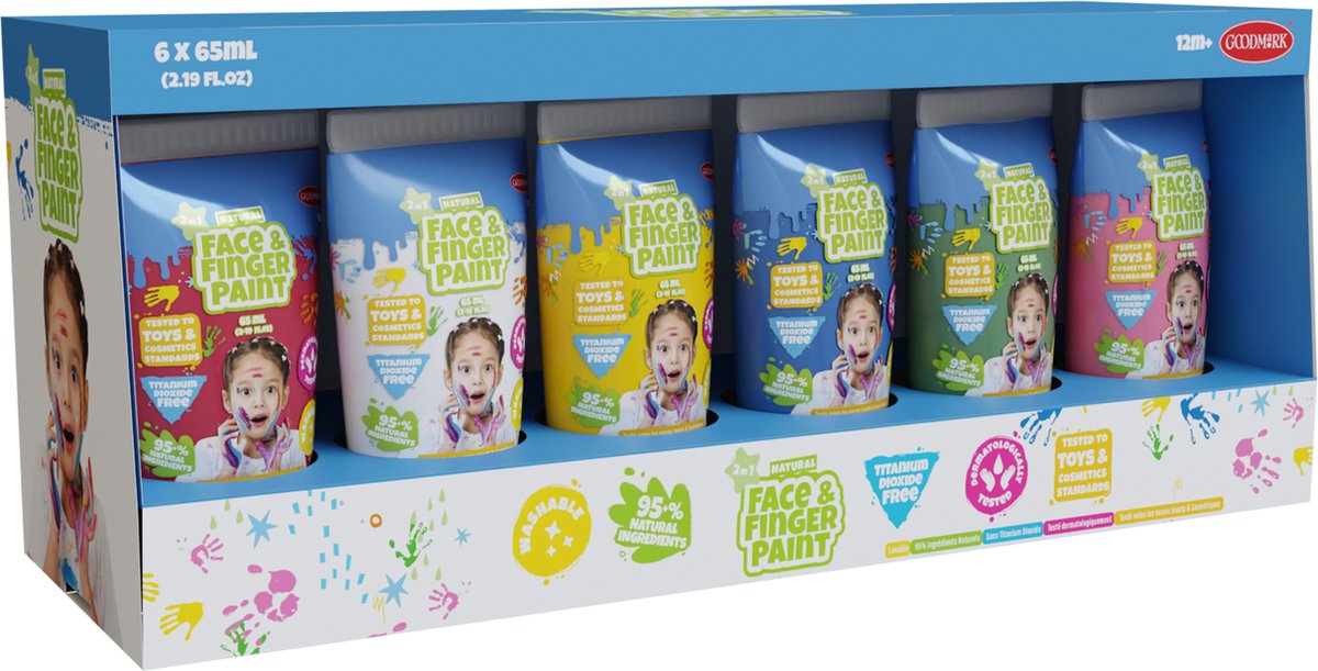 Natural Face & Finger Paint - Gezicht- en vingerverf - Met 6 kleuren