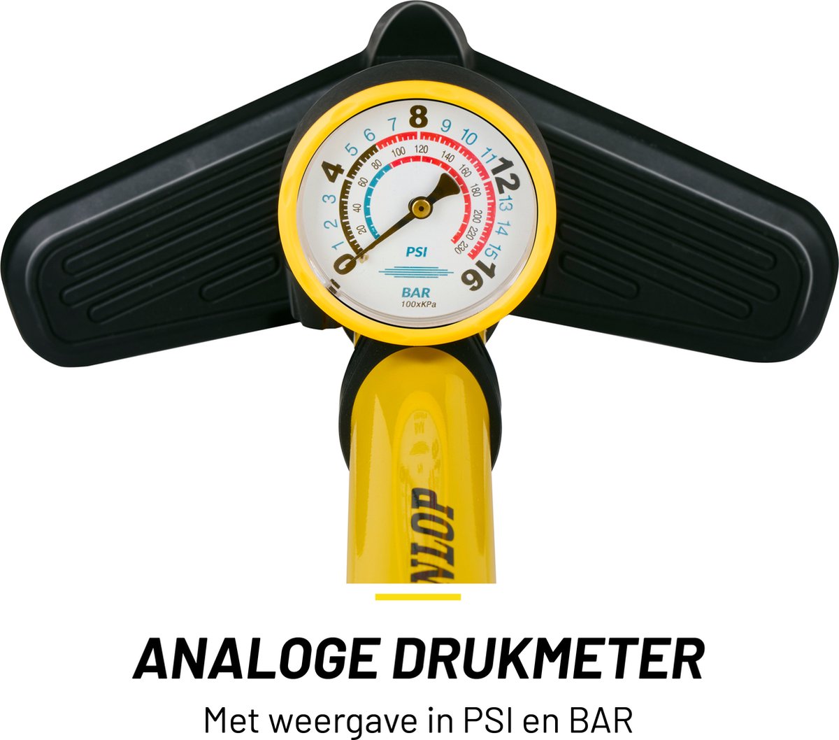 Dunlop Fietspomp met Drukmeter - Fiets Pomp voor Dunlop, Schrader en Frans Ventiel - Staande Pomp Incl. Adaptoren voor Waterspeelgoed en Ballen — afbeelding 4