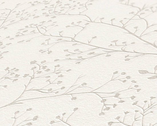 AS Creation Trendwall 2 - FILIGRAPHE BRANCHES ET FEUILLES PAPIER PEINT - fleurs rurales - blanc - 1005 x 53 cm