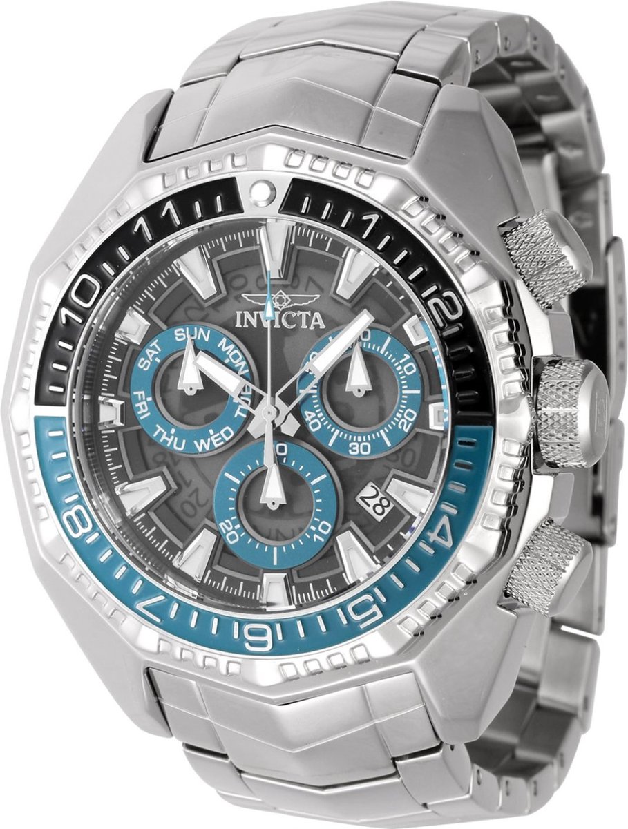 Invicta Akula 44292 Heren Horloge - Waterdicht - Analoog - Quartz Uurwerk - Roestvrij Staal met zwarte Wijzerplaat -55mm