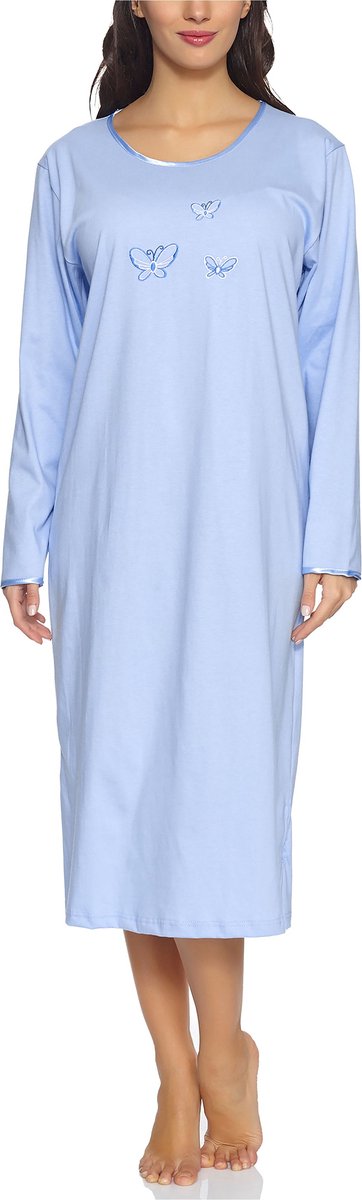 Merry Style Dames Nachtemd - Nachtjapon – Korte mouwen - Katoen – MS-DR-Malwa-ND - Blauw (Lange mouw)