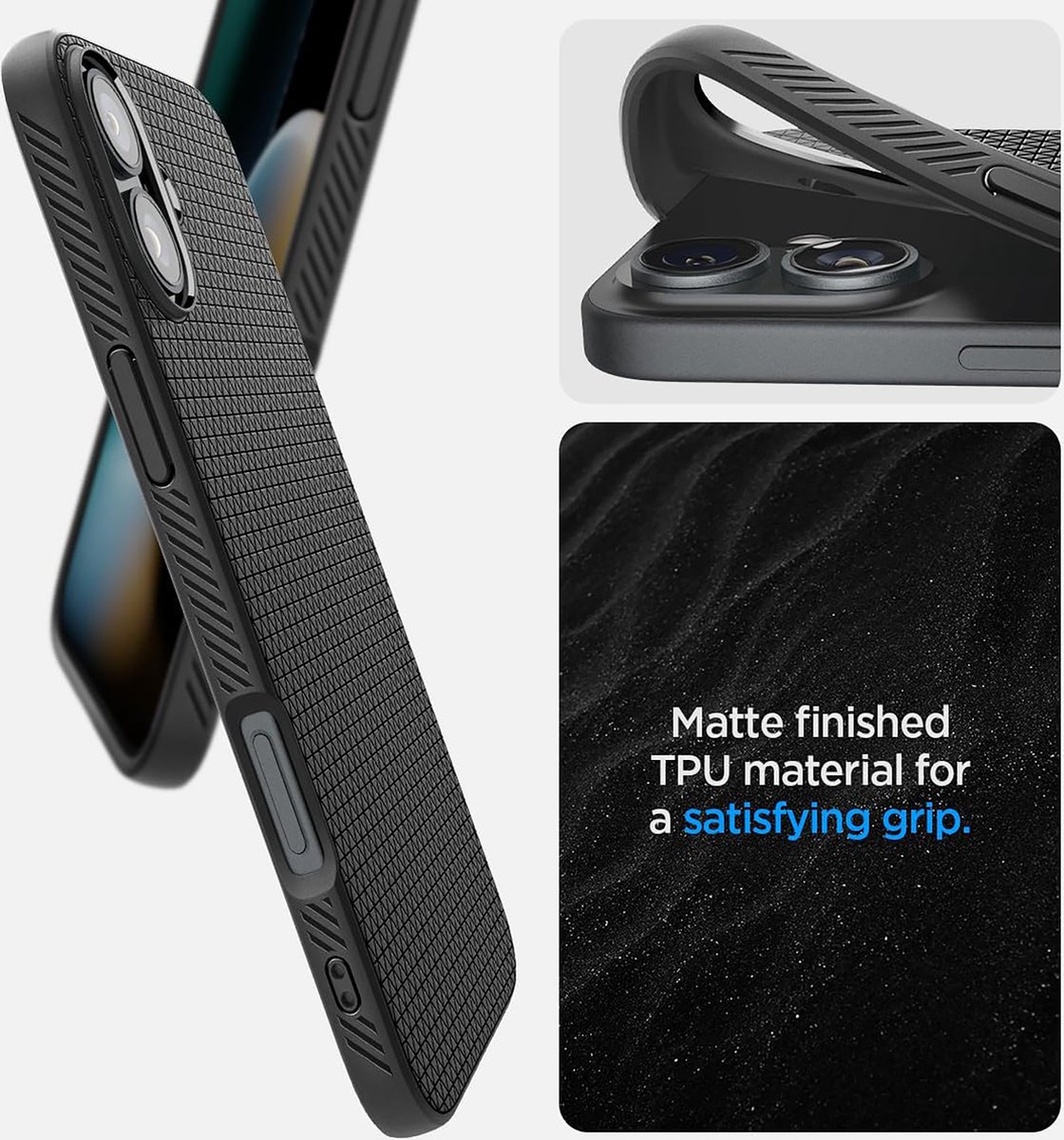 iPhone 16 Hoesje Spigen Liquid Air TPU Zwart - Slank, Shockproof, Grip, Draadloos Opladen - Afbeelding 2