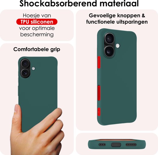 Coque adaptée pour iPhone 16 Plus , coque arrière en Siliconen , vert foncé, lot de 2