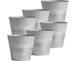 6 stuks vintage gegalvaniseerde metalen plantenbakken - voor buiten - ronde plantenpot - tuin decoratie