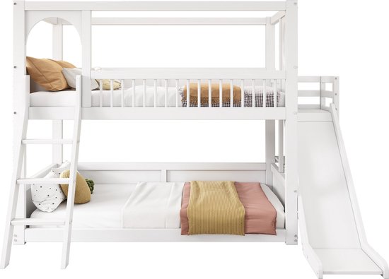 Easy 3-persoons familie stapelbed - Wit/eiken