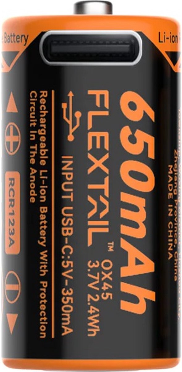 FLEXTAIL ZERO BATTERIJ 650MAh - Hoogwaardige oplaadbare RCR123A Li-ionbatterij compatibel met ZERO PUMP mini van Flex — afbeelding 2