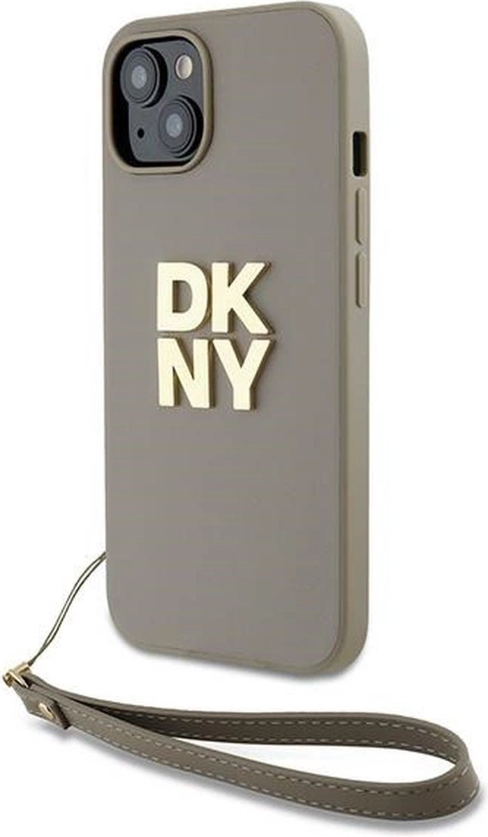 DKNY Polsband Stock Logo hoesje voor iPhone 15 Plus - beige