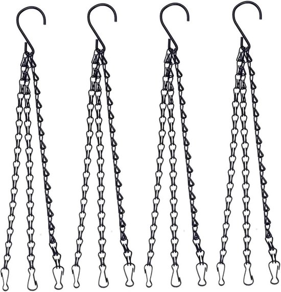 Vegena Metalen kettingen om op te hangen, 9 stuks bloemenhangers, kettingen om op te hangen, 90 cm en 50 cm, hangende mand, kettingen, bloempotkettingen, zwart, met haken voor vogelkooi