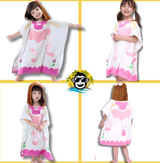 BoefieBoef Kinder Badponcho - Baby Badcape - Microfiber Kleuter Badjas Met Capuchon - Kerst Cadeau - Peuter Strandponcho Voor Kinderen tot 6 jaar - 60x90cm - Ballet Dansen Roze Wit - jongens - meisje - Peuter - Zomer - Strandlaken - Surfponcho van Merkloos — afbeelding 4