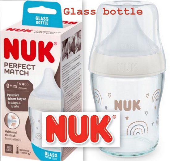 NUK | Glass | Perfect Match | Babyfles | 120 ml | Silicone speen maat : S | 0m+ | 120 ml
