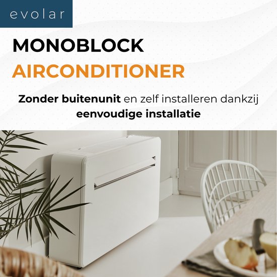 Evolar Monoblock Airco - Zonder buitenunit - met Luchtonvochtiger - 4-in-1 - 10000 BTU - WiFi - Zelf Installeren - EVO-M1000CH