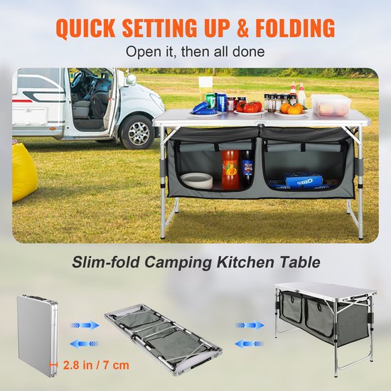 Camping Keukentafel - Opvouwbare Draagbare Kookstation - 3 Verstelbare Hoogtes - Compact en Lichtgewicht van Camping — afbeelding 5