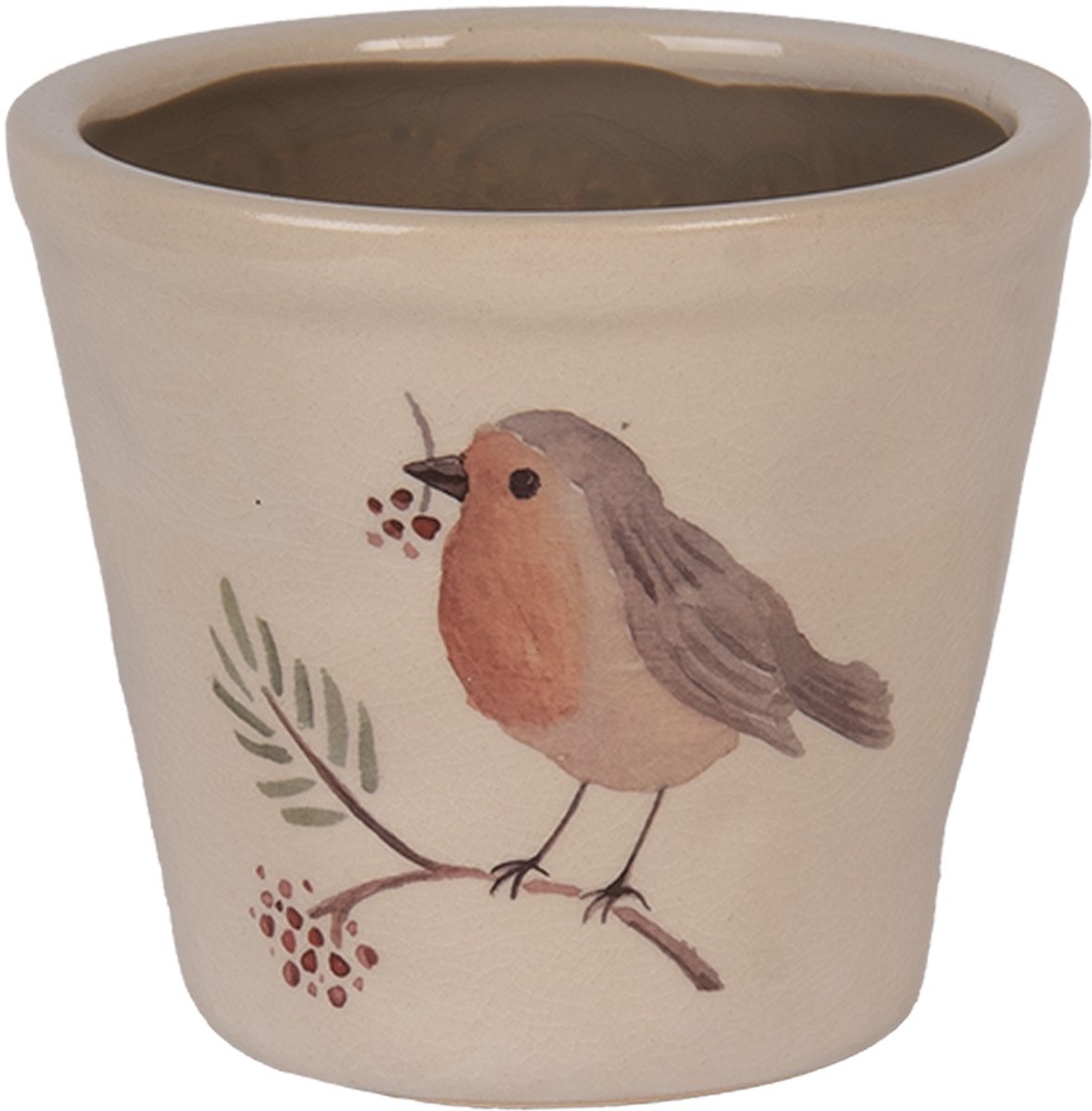 Clayre & Eef Bloempot Ø 21x20 cm Beige Keramiek Vogel
