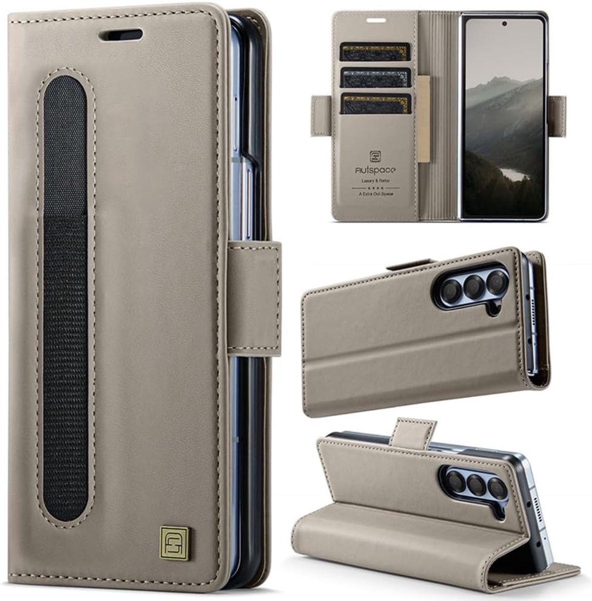 Zandarix Geschikt voor Samsung Galaxy Z Fold 6 5G - Lederen hoesje met penhouder - RFID-blokkering - 3 kaarthouders - Book Case Hoesje - Grijs