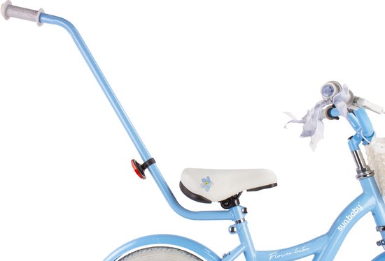 Flower Bike Fiets voor een meisje van 3 tot 5 jaar, 14 inch Blauw, met fietsbel, zijwieltjes, duwstang en stuurmandje — afbeelding 2