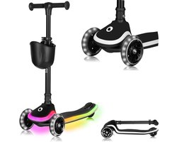 LIONELO Mey Kinderstep – LED-verlichting in wielen & voetplateau – Inklapbaar stuur – Antislip deck – Mandje – ABEC-7 lagers – 4 hoogteposities – Tot 50 kg – Vanaf 3 jaar – Ergonomisch – Rem – Direct gebruiksklaar