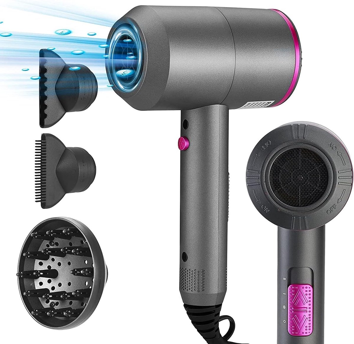 Professionele haardroger 2000 W met 3 snelheden en 2 sproeiers