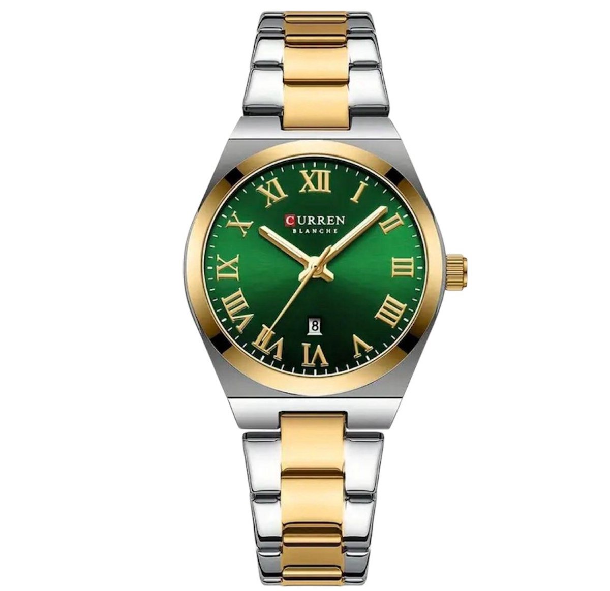 Curren - Luxe Dameshorloge - Polshorloge - Dames - Cadeau - Horloge - Geschenkdoos - Vrouwen - Zilver Geelgoud Groen - RVS