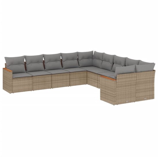 vidaXL 10-delige Loungeset met kussens poly rattan gemengd beige - Loungeset - Loungesets - Tuinset - Tuinbank