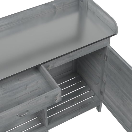 vidaXL Table de rempotage - Tables de remportage - Table de travail de jardin - Table de rempotage - Table de rempotage avec armoire 110,5 x 45 x 124,5 cm Pin massif gris