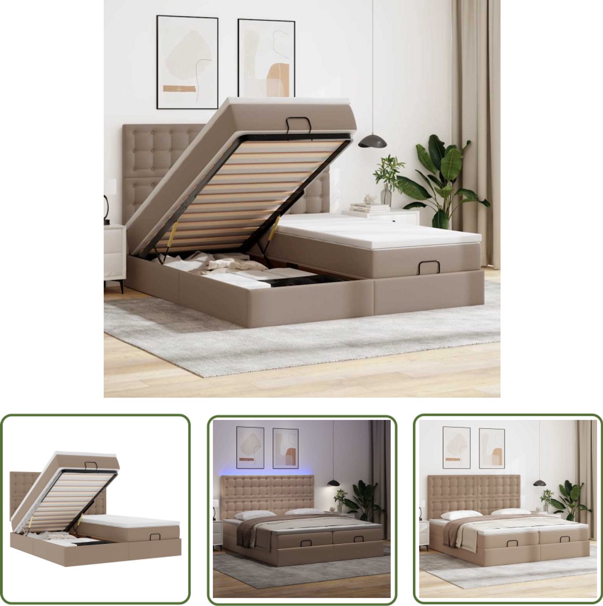 The Living Store Bed poef met matrassen en LED's 180x200cm kunstleer - Ottoman Bed - Boxspring Bed - Led Bed - Elektrisch Verstelbaar Bed - Slaapcomfort