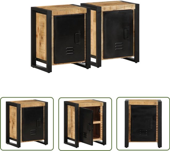 Foto: Vidaxl mango wood nachtkastje nachtkastjes 2 st massief ruw mangohout houten nachtstand slaapkamermeubilair vintage stijl