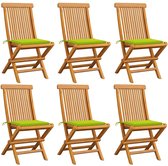 vidaXL - Chaises de jardin - 6 - pcs - avec - vert vif - coussins - solide - bois de teck