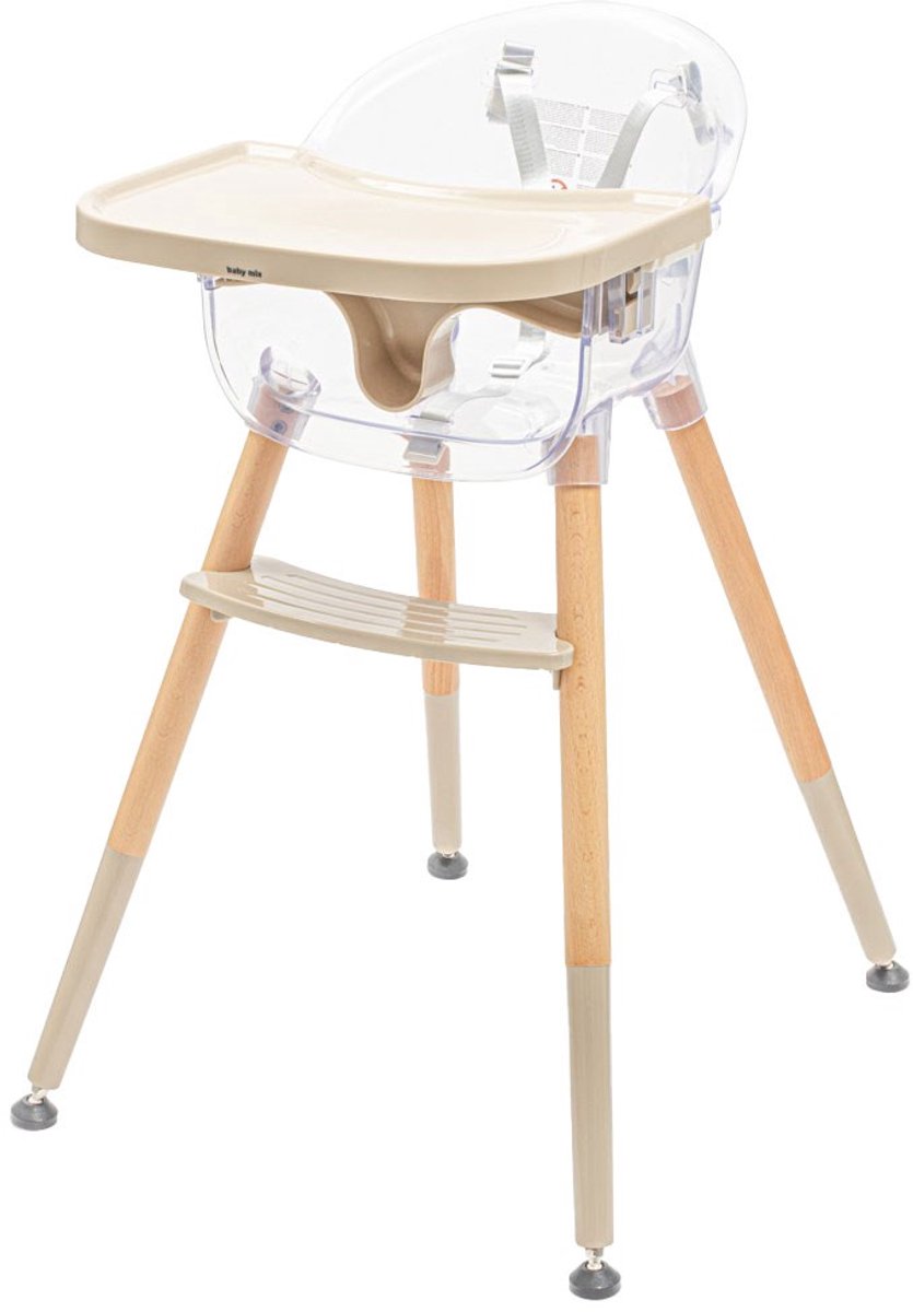 Baby Mix - Eetkamerstoel - Kinderstoel kunststof beige met verstelbaar dienblad - Babystoel - Voedstoel - Hoogstoel - Eetstoel - Kindermeubel