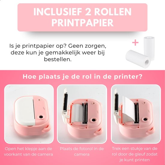 Boncy® Digitale Kindercamera met Foto Printer - Instant Print Kinder Camera - Fototoestel voor Kinderen Jongens & Meisjes - Digitaal Kindercamera's Speelgoed - Fotoprinter Speelgoedcamera Pocket Printer Roze