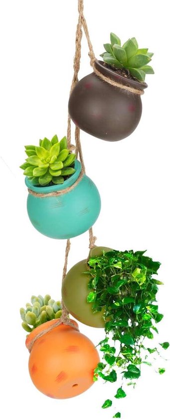 Plantenbakken aan een touw, hangende plank om te planten, houtdecoratie natuurlijke kleuren L98cm B30cm