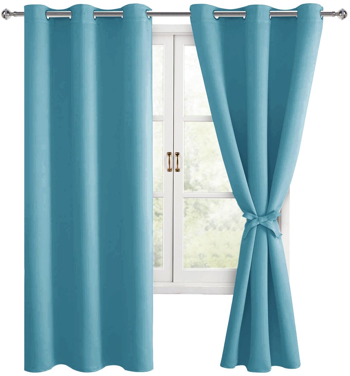 Ibenzoa Zachte Blauwgroene Schuifgordijnen met Inslagringen - Perfect voor Slaapkamer en Woonkamer blauw groen