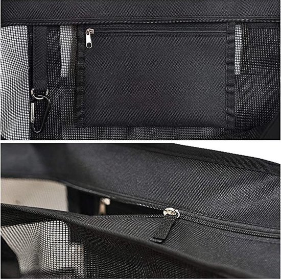 Mesh grote strandtas, extra grote multifunctionele mesh outdoor opbergtas, zandspeelgoed levensmiddelen opbergnettas, lichte nettas strand, picknick (zwart)