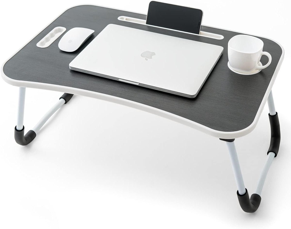 Opvouwbaar Lapbureau met Tablet, Telefoon en Cup Slots - Ideaal voor Eten, Lezen, Werken en TV Kijken op Bed, Bank of Vloer