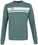 Groene trui met twee lichtgroene strepen op de borst en een rond logo.
