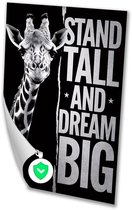 Giraffe met motiverende tekst - Giraffe muurdecoratie - Posters dieren - Zwart wit - Posters vintage - Woondecoratie - poster 80x120 cm