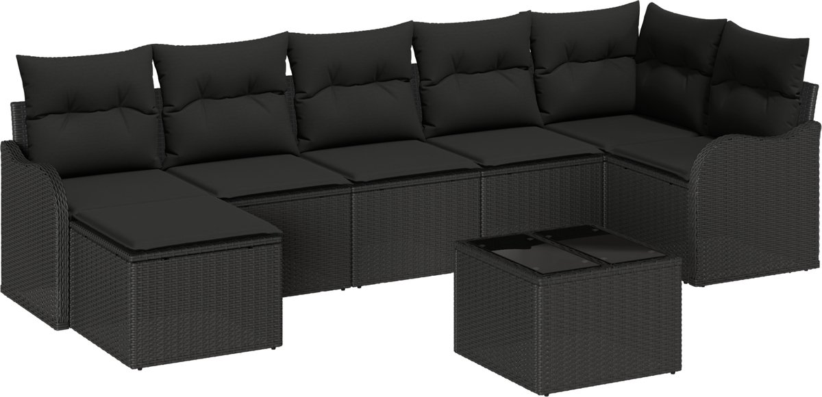 vidaXL - Tuinbank - Set - Zwart - poly - rattan