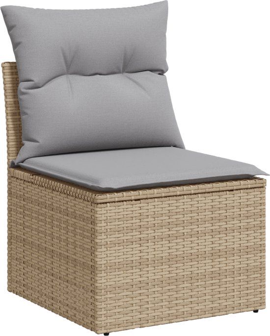 vidaXL - Tuinbank - Set - met - kussen - 7 - pcs - Beige - en - Lichtgrijs - poly - rattan