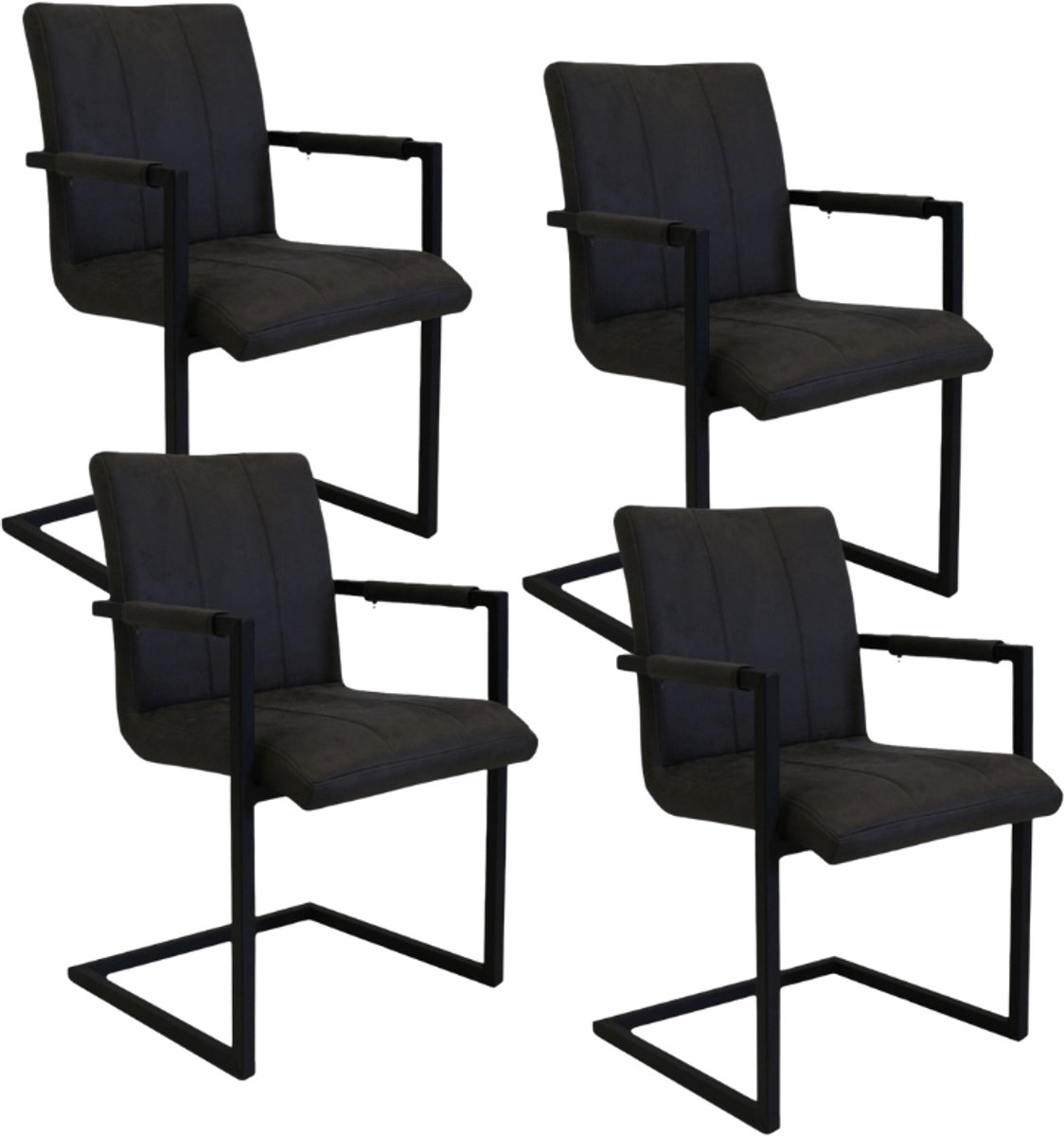 Dimehouse Set van 4 Industriële Eetkamerstoelen Jackson Antraciet - Microvezel - Met Armleuningen - Stof - Industrieel