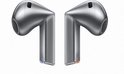 Grijze Samsung Galaxy Buds3 oordopjes, met 'L' en 'R' markeringen.