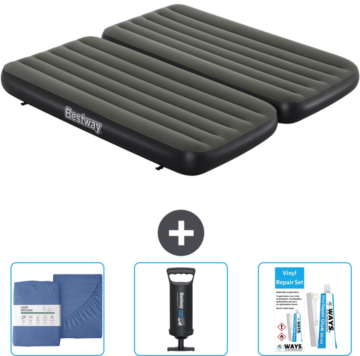 Bestway luchtbed - 3-in-1 - 1-Persoons - 2-Persoons - 99 x 188 x 25 cm - Groen - Inclusief Hoeslaken - Pomp en Reparatieset