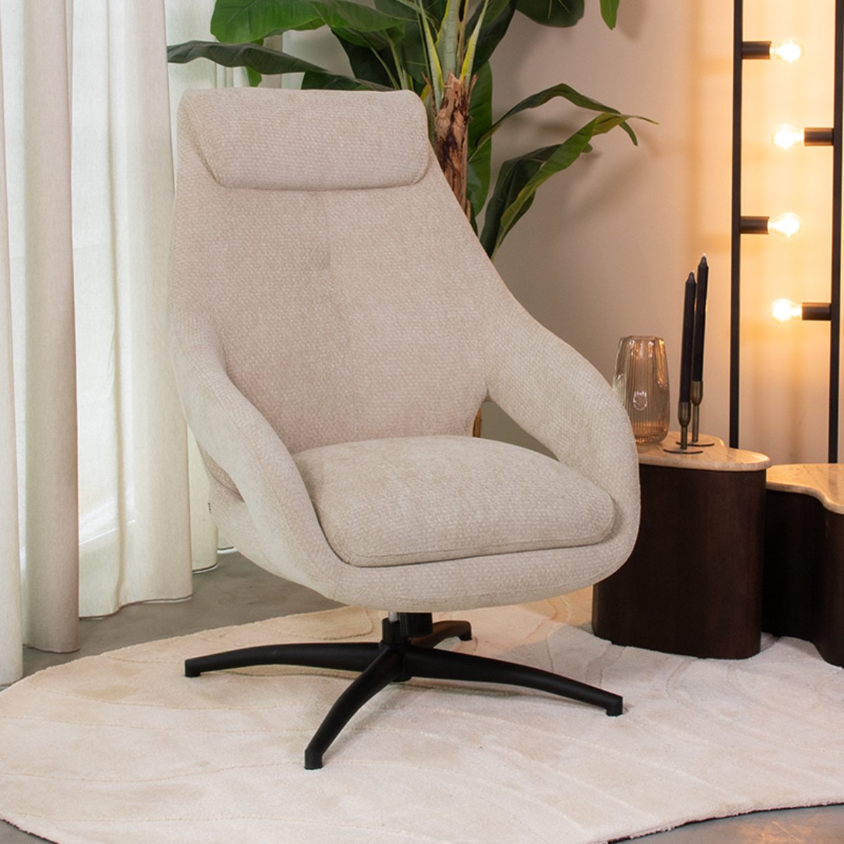 LABEL51 Maxwell Fauteuil - Naturel - Velvet - One Size- Met Armleuning