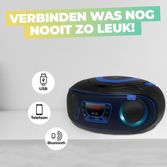 Denver Draagbare Radio CD Speler Kinderen - Bluetooth - Lichteffecten - Boombox - AUX - FM - TCL212BT - Blauw