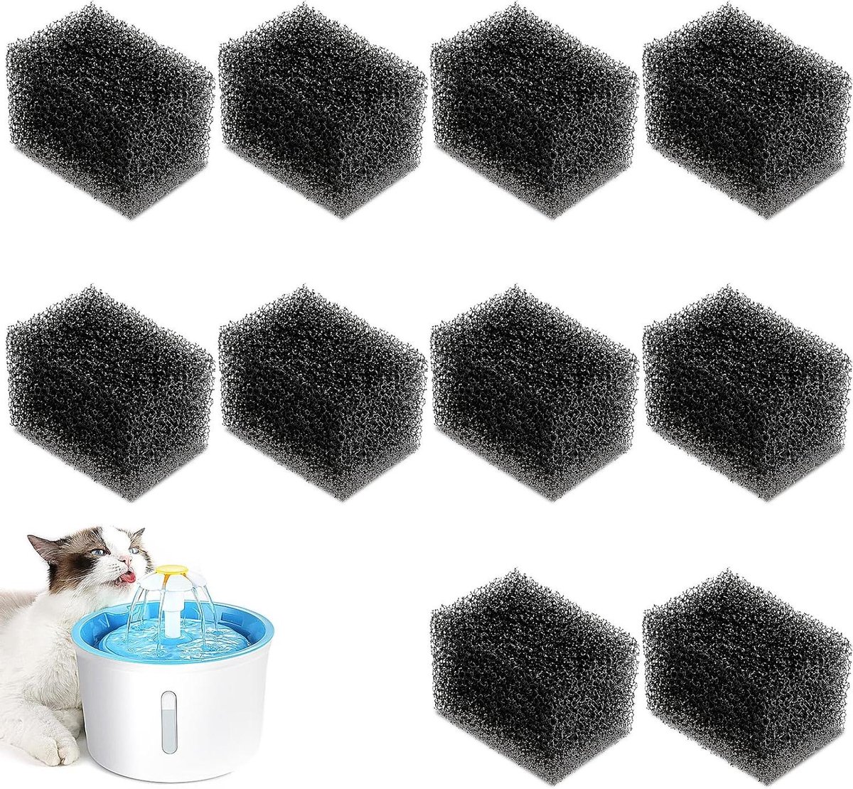 10 stuks sponsfilters voor kattenfontein - Vervangende huisdierfontein schuimstoffilter