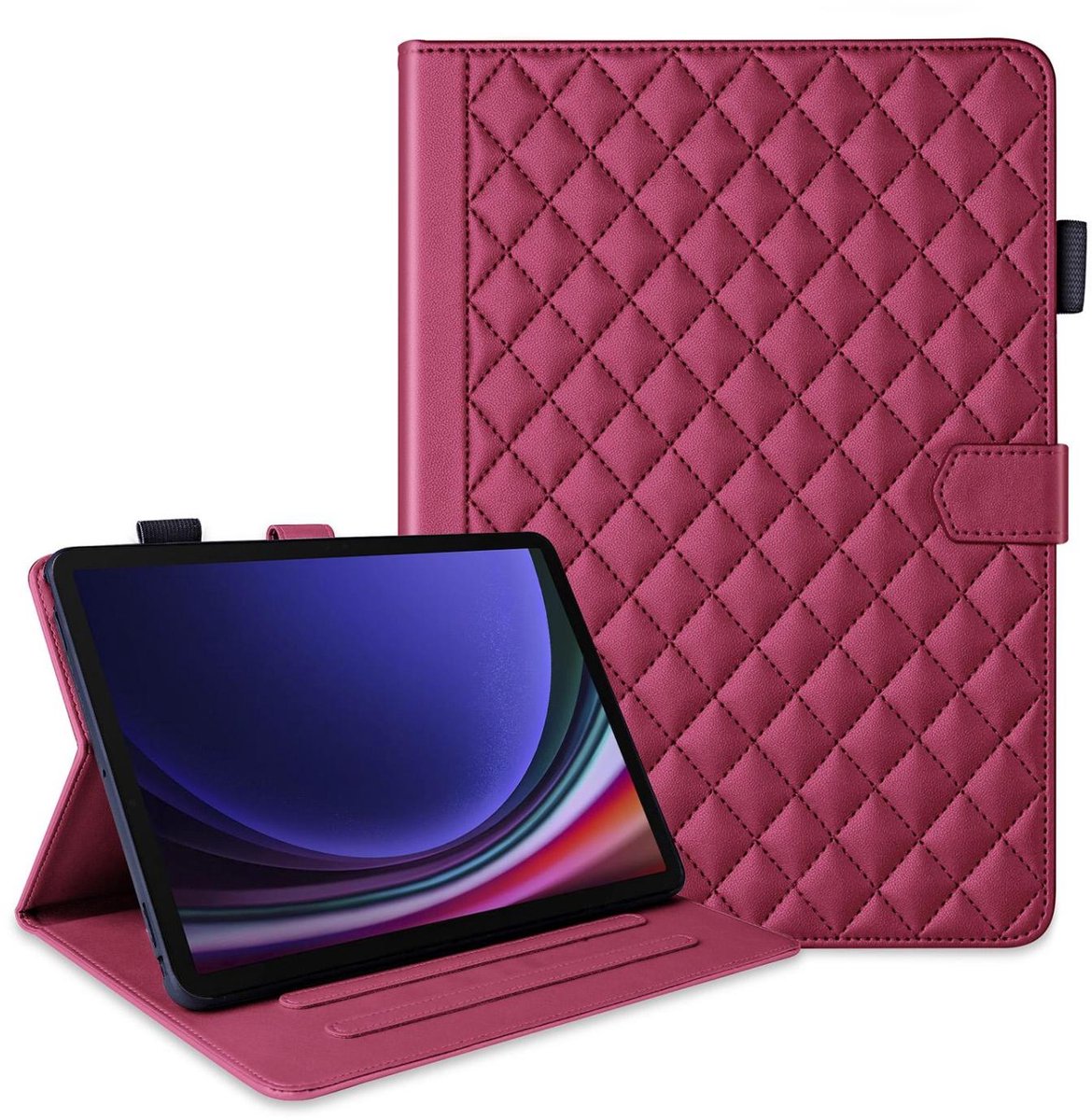 Mobigear Tablethoes geschikt voor Samsung Galaxy Tab S10 FE Plus Hoes | Mobigear Diamond Bookcase | Pasjeshouder voor 3 Pasjes | Telefoonhoesje voor Pinpas / OV Kaart / Rijbewijs - Rood