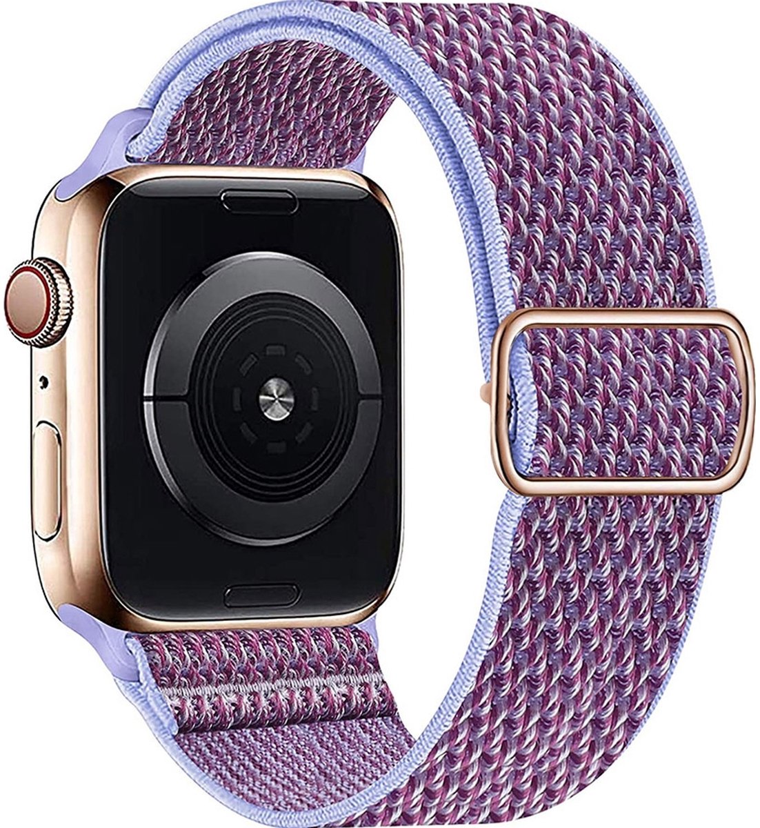 Mobigear Nylon Watch bandje geschikt voor Apple Watch Bandje Elastische band | Mobigear W Texture - 42/41/40/38 mm - Paars