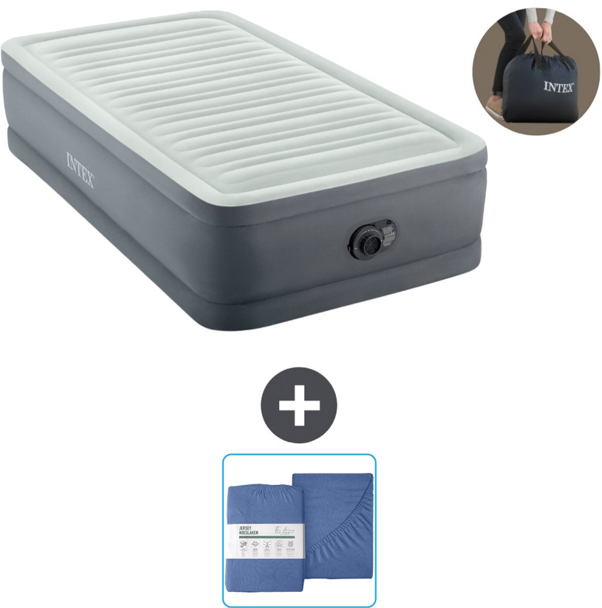 Intex Luchtbed - 1-Persoons - 99 x 191 x 46 cm - Grijs - Inclusief pomp en Hoeslaken