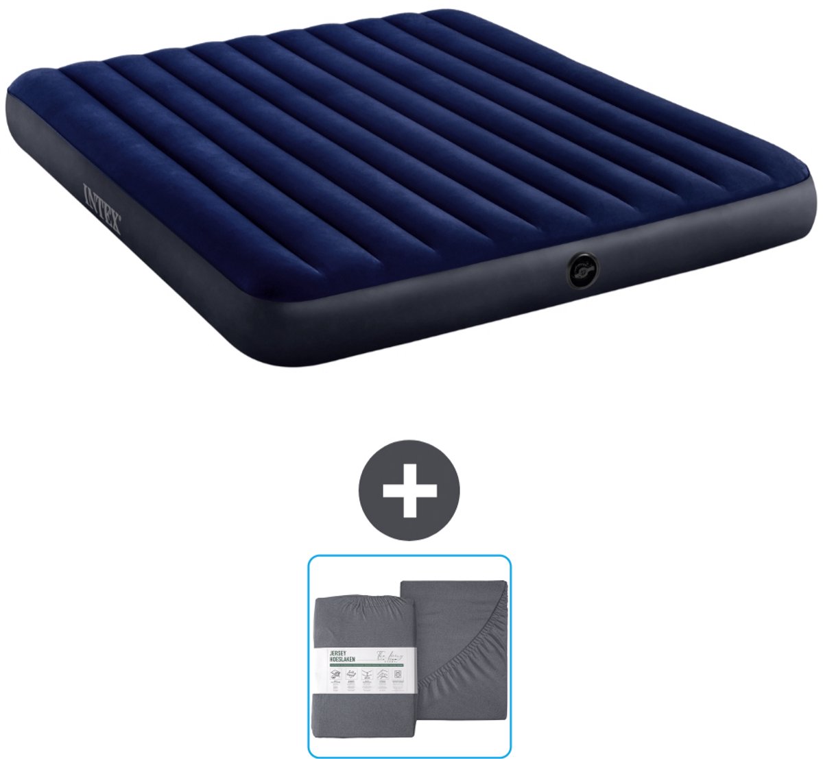Intex Luchtbed - 2-Persoons - 183 x 203 x 25 cm - Blauw - Inclusief en Hoeslaken