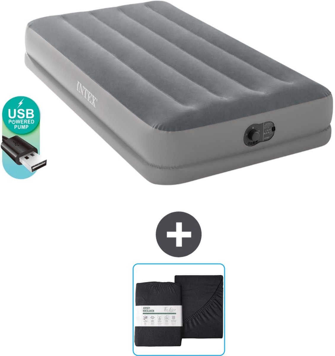Intex Luchtbed - 1-Persoons - 99 x 191 x 30 cm - Grijs - Inclusief pomp en Hoeslaken